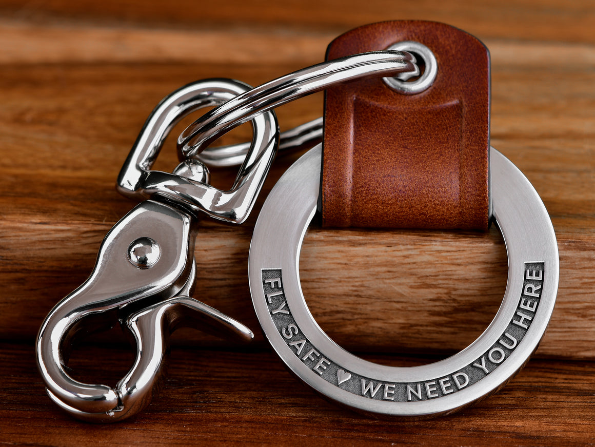 Womens Raised Engraved Leather Keychain Ring - Maven Metals